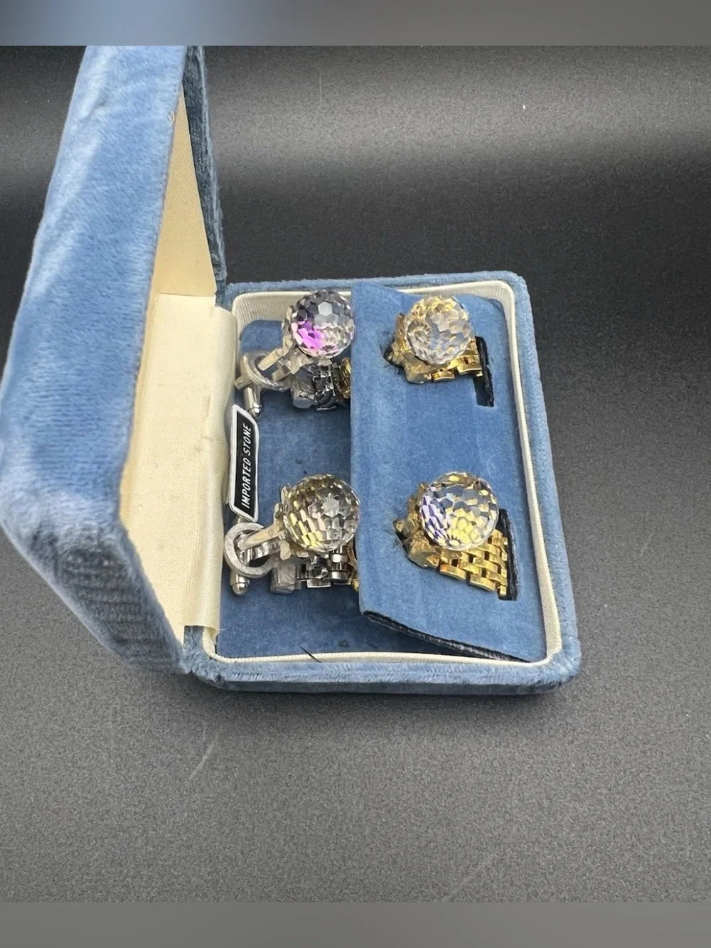 Vtg Dante Lot 2 Cufflinks Gold & Silver Tone Mesh Wrap Color Shift Original Box
